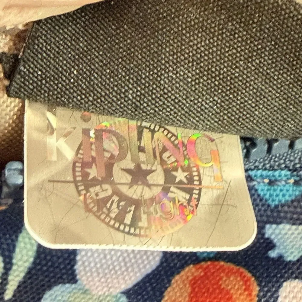 Kipling Live Light Blue Floral Crossbody Shoulder Bag Monkey Keychain Multi Pock